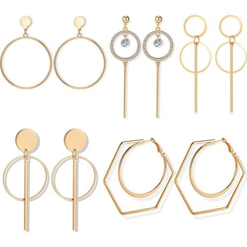 ZWC Fashion Charm Geometric Exaggerated Drop Earrings For Women Girls Party Wedding Metal Big Pendant Earrings Jewelry Gift