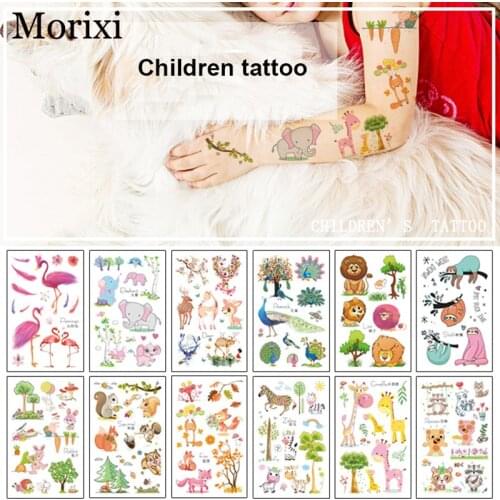 1Sheet children tattoo sticker Cartoon animals flamingo/Lion/Peacock image printing slider water transfer fake tattoo RA075