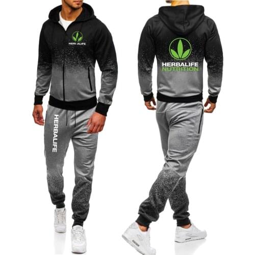 2021 Mens Cotton HERBALIFE NUTRITION Print Set Harajuku Zipper Jacket Sport Suits College Gradient Hoodies Casual Sweatpant Set