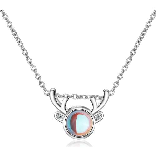 2021 New Fashion 925 Silver Plated Artificial Moonstone Elk Red Necklace Fashion Trend High Quality Jewelry Birthday Gift