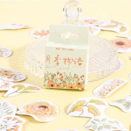 46pcs Kawaii Plants Student Stationery Flowers Mini Toy Scrapbook DIY Handbook Diary Album Decoration Boxed Stickers