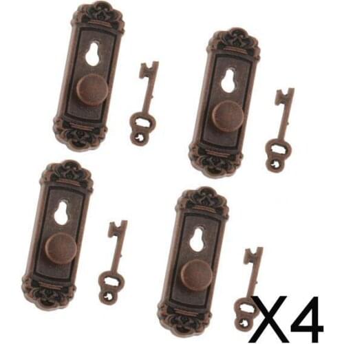 4x4 Pieces 1/12 Dollhouse Miniature Vintage Door Locks with Keys - Bronze
