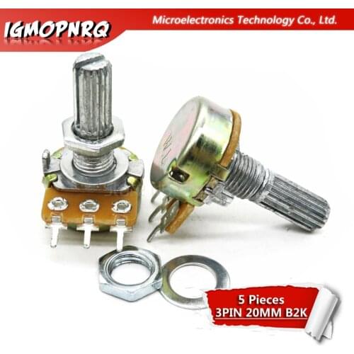 5pcs WH148 3PIN 20MM B2K 2K OHM Single Rotary Potentiometer Pots Shaft 20MM With Nuts Single couplet potentiometer