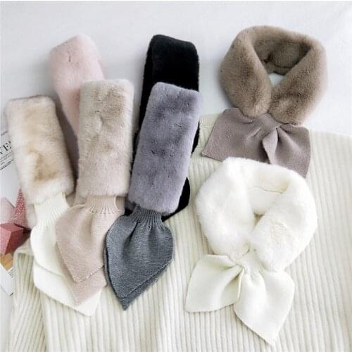 85*9cm Plush Scarf Knitting Wool Scarf Peach Heart Cross Scarf Long Skinny Solid Color Faux Fur Collar winter scarf Neck Warmer