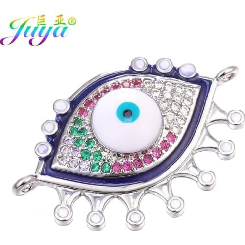 Juya DIY Bracelets Making Accessories Classic Opal Shell GreeK Eye Connector Enamel Evil Eye Charms For Fashion Jewelry Material