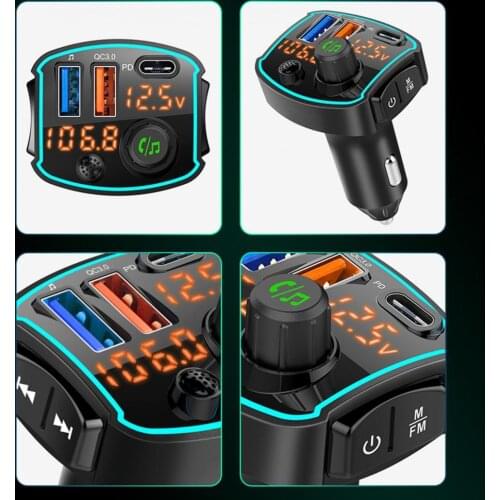 Bluetooth 5.0 FM Transmitter LED Light Car Radio MP3 Player Wireless Handsfree Audio Receiver U Disk play QC3.0 Car Charger