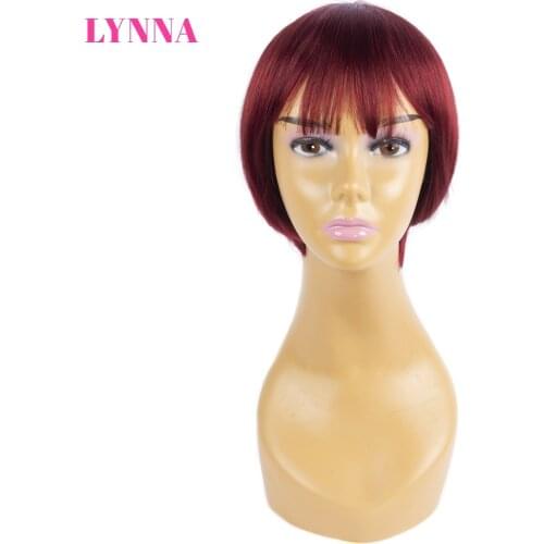 Brazilian Short Bob Wig with Bangs Pixie Cut Burgundy Human Hair Wig Full Manchine 150% Density Human Hair Wigs