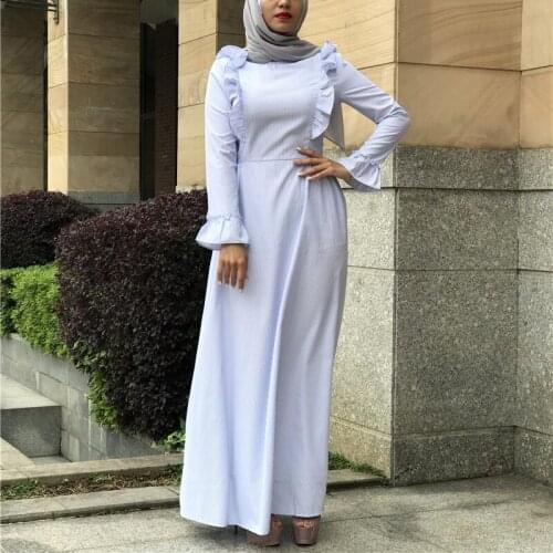 Caftan Marocain Abayas Muslim Dress Dubai Turkey Women Ruffled Plus size Stripes Ramadan Islamic Clothing baju muslim wanita