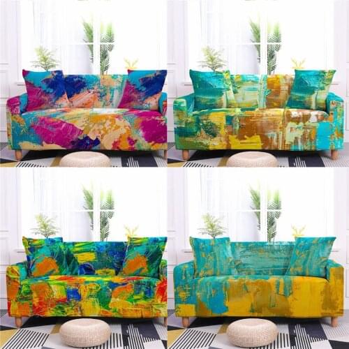 Colorful Ink Painting Sofa Cover Stretch Sectional Couch Cover Armchair For Living Room Elastic Slipcover Gouache Art Sofa Case