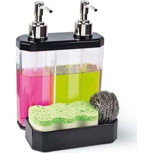 Twin Dual Liquid Soap Dispenser And Sponge Detergency 2 set Home Decoration + + Kitchen Utensils Kitchen Hardware + Liquid sabunluklar