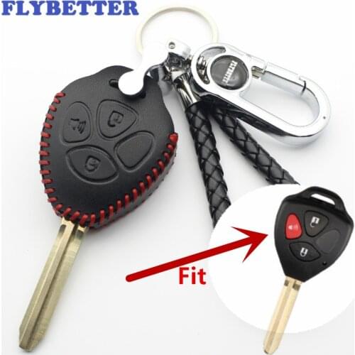 FLYBETTER Genuine Leather 3Button Transponder Remote Key Case Cover For Toyota Wish/Camry/Matrix/RAV4/Hilux/Vigo/Fortuner L486