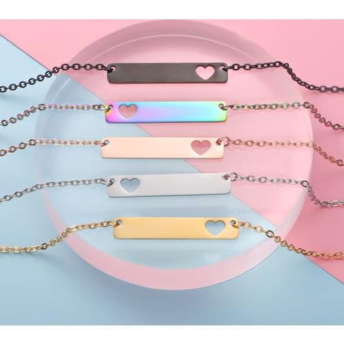 Fnixtar 10Pcs/Lot 18inch Stainless Steel Mirror Polish Hollow Heart Blank Bar Pendant Necklace 35*6mm DIY Necklace For Womens