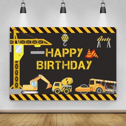 Happy 1st Birthday Party Construction Vehicle Engineering Customized Poster Photography Background Photo Backdrop Photo