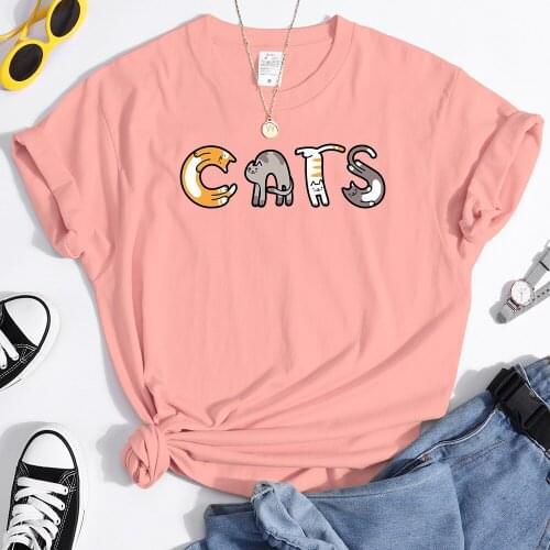 Letters Made Up Of Catsprint T Shirts For Women Spring Summer T Shirt Casual Loose Tees Shirts Fashion Brand T-shirts For Women