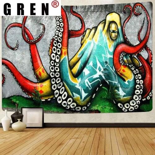 GREN Tapestry Abstract Octopus Mandala Marine Life Japanese Style Art Wall Hanging Tapestries for Living Room Home Decor