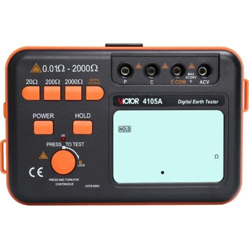 Professional Digital Earth Resistance Meter 0.01-2000 ohm Earth Ground Resistance Ground AC Voltage Measurement Tester VC4105A