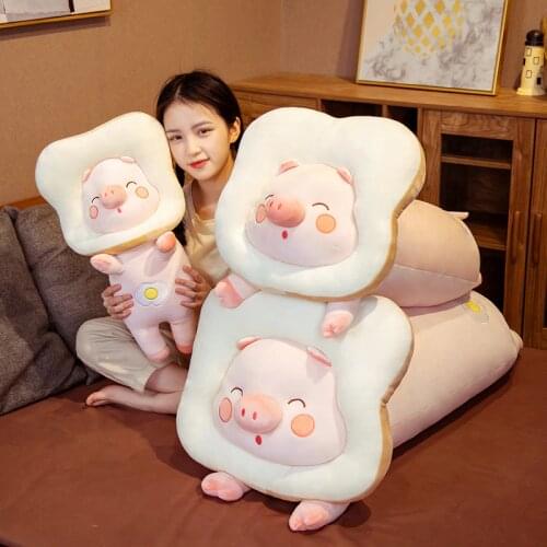 Kawaii Lying & Stand Pig Plush Toys Creative Pig with Toast Bread Head Pillow Stuffed Soft Lovely Animal Cushion for Children