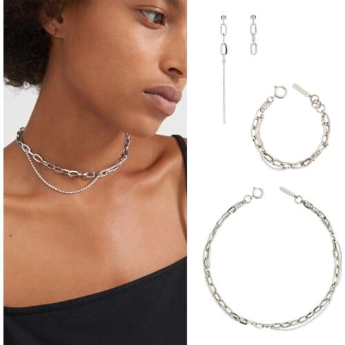 Autumn and winter new metal chain winding short necklace bracelet earrings