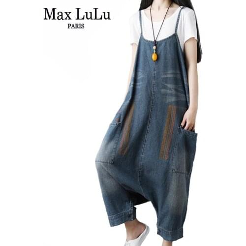 Max LuLu 2021 Spring Fashion Womens Vintage Bleached Overalls Ladies Printed Denim Pantalons Female Printed Trousers Plus Size