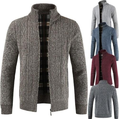 Pop Autumn Winter Cardigan Sweater Men Casual Plus Velvet Thick Warm Jumpers Men Long Sleeve Outerwear Pull Homme Knit Cardigan