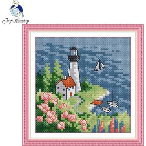 Joy Sunday scenic style Lighthouse hand craft gift cross stitch embroidery kit for kids