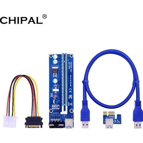 100PCS CHIPAL 006S PCI Express PCI-E Riser Card 1X to 16X Extender 100CM USB 3.0 Cable SATA to 4Pin Power for GPU Graphics Card