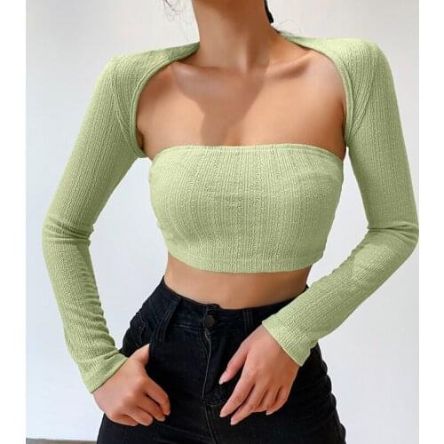 Sexy Tube Crop Top Vest Long Sleeve Jacket Two-Piece Suit Women Casual Female Clothing