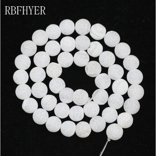 RBFHYER 6/8/10/12MM Natural Stone White Round Weathered carnelian Loose Beads for Jewelry Making DIY Bracelets