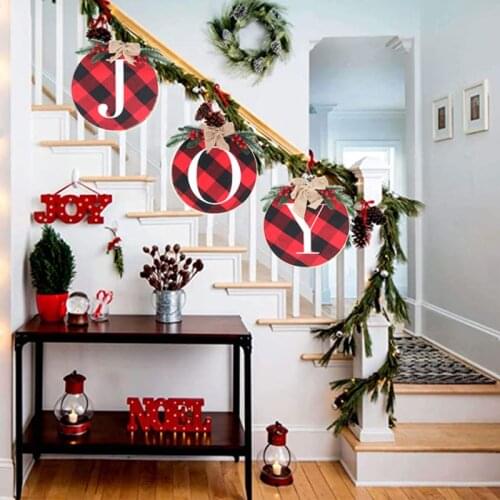 Christmas decoration JOY Sign buffalo Plaid garland decor xmas party indoor outdoor Door Wall Hanging Ornaments Christmas wreath
