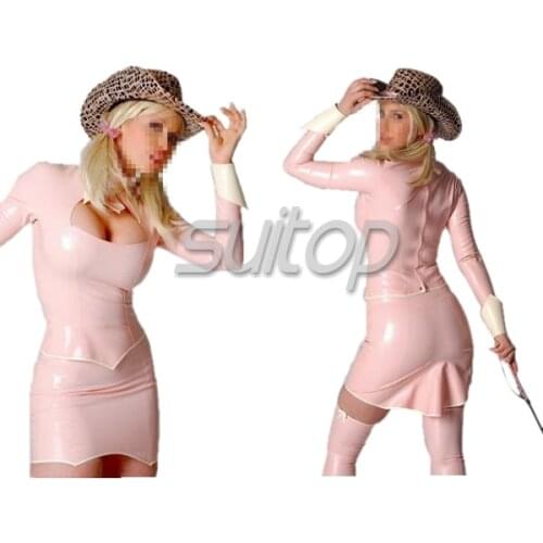 PINK color latex casual mini dress sm cosplay teather and OL