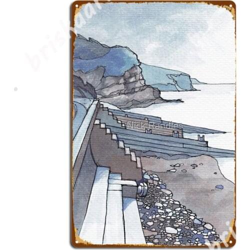 Sea Wall At Amroth Metal Signs Club Party Bar Cave Mural Painting personalized Tin sign Posters