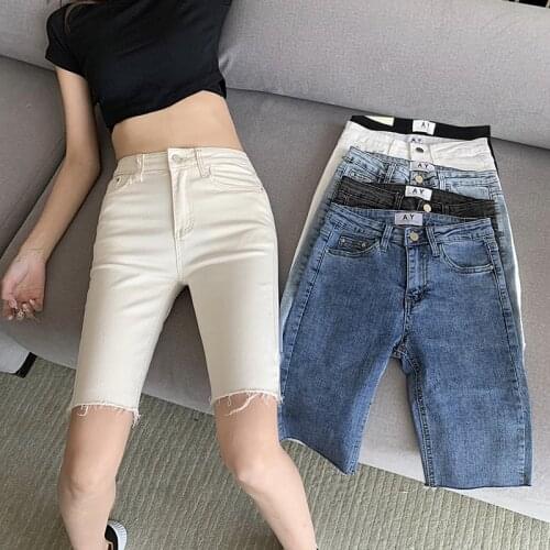 Chic High Stretch Bodycon Jeans Women Push Up Hip Hot Shorts for Women High Waist Ripped Button Up Female Denim Shorts Jeans