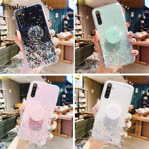 Bling Silver Foil Glitter Silicone Case For OPPO Reno 6 5 4 Pro Plus 4 SE Ring Stand Socket Phone Cover For OPPO Reno ACE 2Z 2F