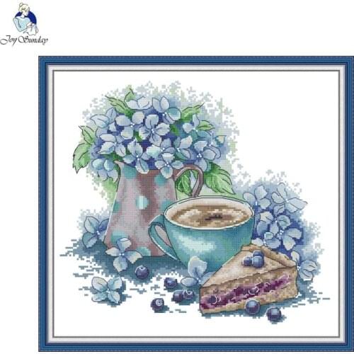 Blue plant DIY floral pattern cross stitch embroidery kit Aida 11CT 14CT counted canvas needlework kit kitchen home decor gifts
