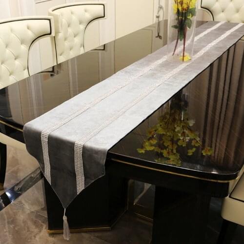 Modern Gray Simple Table Runner Handmade Diamond Tassel Velvet Tablecloth Bed Runners Wedding Party Home Table Decoration