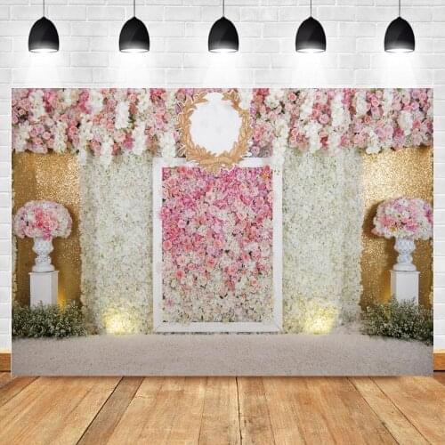 Wedding Background For Photography Flower Wall Wreath Door Love Stage Party Portrait Photographic Backdrop Photocall Photostudio