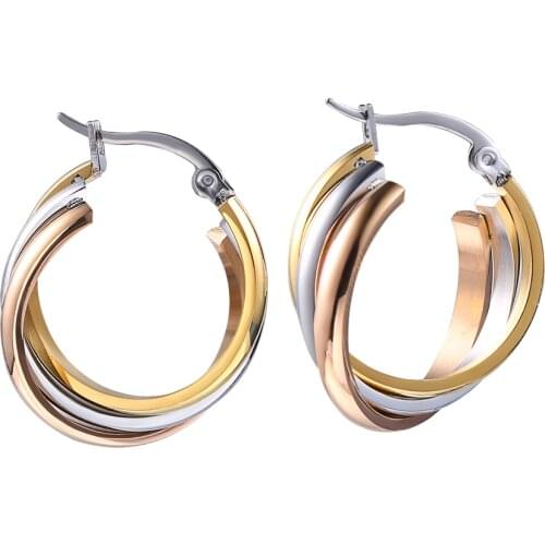 Three Colors And Three Layers Simple Titanium Steel Earrings For Women Gift Never Fade Drop Shipping
