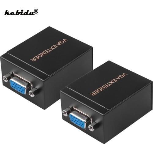 Kebidu VGA to RJ45 Extender Repeater by Cat5e/6 up to 60M VGA Network Signal Amplifier 1080P for PC Laptop Computer Projector
