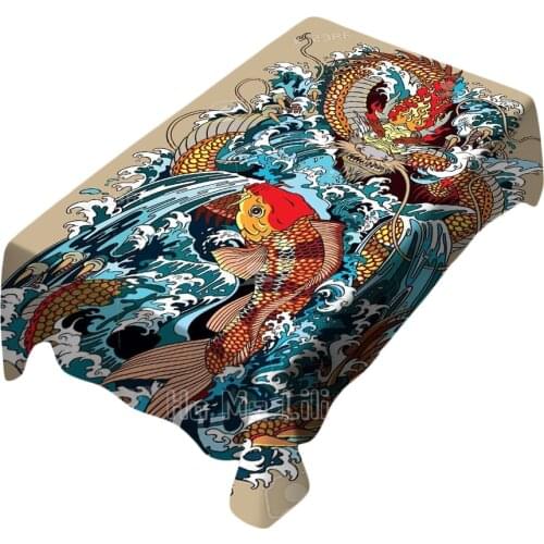 Golden Dragon And Koi Style Vector Illustrations Of Ancient Chinese Myths Tablecloths For Indoor And Outdoor Art Decoration