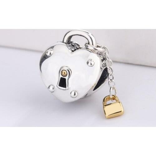 High Quality 925 Sterling Silver Two-Tone Heart and Lock Charm Beads for Women DIY Fits Pandora Bracelet Jewelry Making Kralen