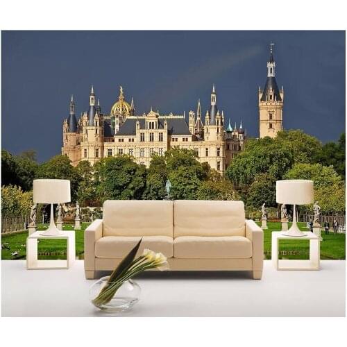 WDBH Custom photo 3d wallpaper Green meadow castle building landscape room home decor 3d wall murals wallpaper for walls 3 d