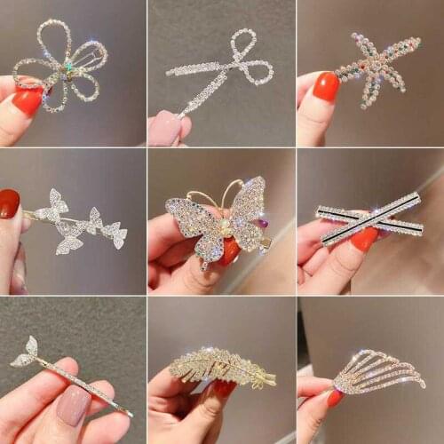 Korean Crystal Gold Silver Hair Clip For Hair Fashion Hair Accessories 2021 For Women Girls Hair Barrettes Flower Star Hairpin