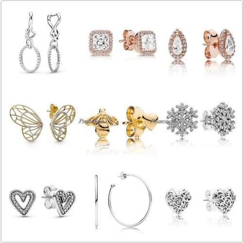 Authentic 925 Sterling Silver Earring Rose Timeless Elegance With Crystal Stud Earrings For Women Wedding Gift Fashion Jewelry