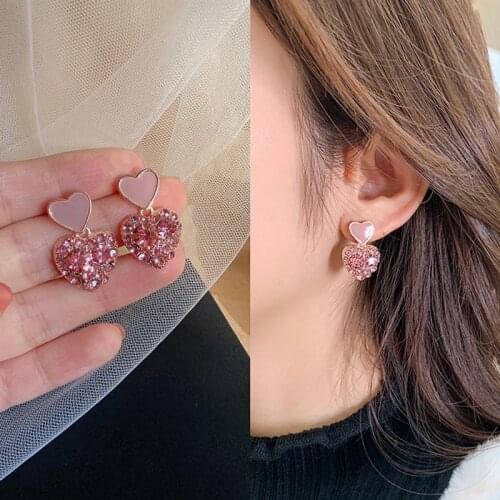 2020 New Arrival Pink Peach Heart Earrings Heart Crystal Women Classic Drop Earrings Fashion Jewelry Womens Accessories