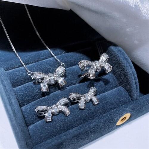 Fine Bowknot Diamond Pendant Real 925 Sterling Silver Charm Party Wedding Pendants Necklace For Women Bridal Gemstone Jewelry
