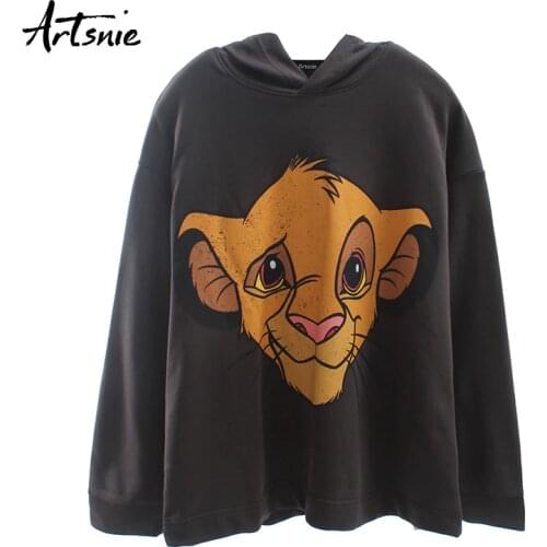Artsnie dark gray cartoon print women sweatshirt autumn 2019 streetwear casual loose hoodies knitted pullovers sweatshirts mujer
