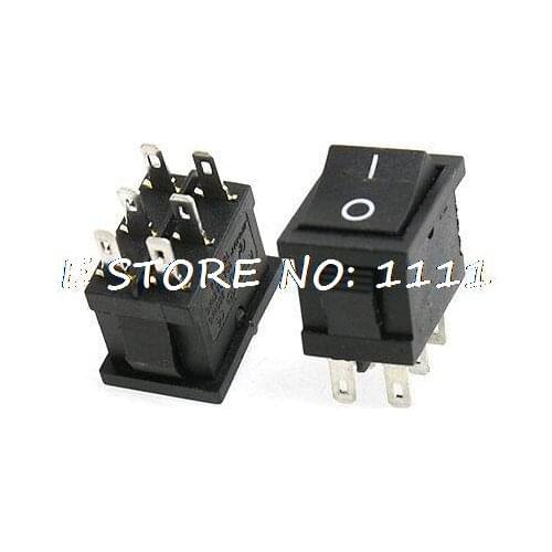 10 Pcs 6A/250V 10A/125V AC 6 Pin DPDT ON/ON I/O Snap in Boat Rocker Switch Black