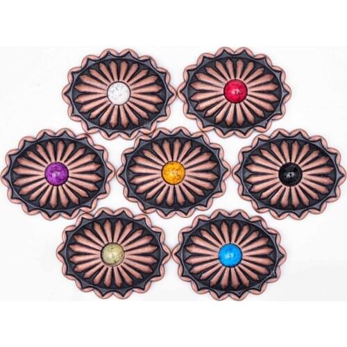 10pcs Antique Copper Southeast Tribal Flower Turquoise Oval Concho For Hatband Leathercraft Saddle Bridle Handbag Belt Decor