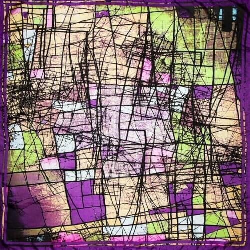 100% Silk Scarf Women Scarf Plaid Hijab Scarf Silk Bandana 2019 Hot Abstract Style Print Middle Square Silk Scarf Gift for Lady