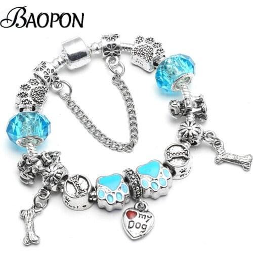 BAOPON 2019 New Fashion Charm Bracelets for Women Crystal Dog Bone Beads Fit Brand Bracelet Female Jewelry Pulseras Mujer